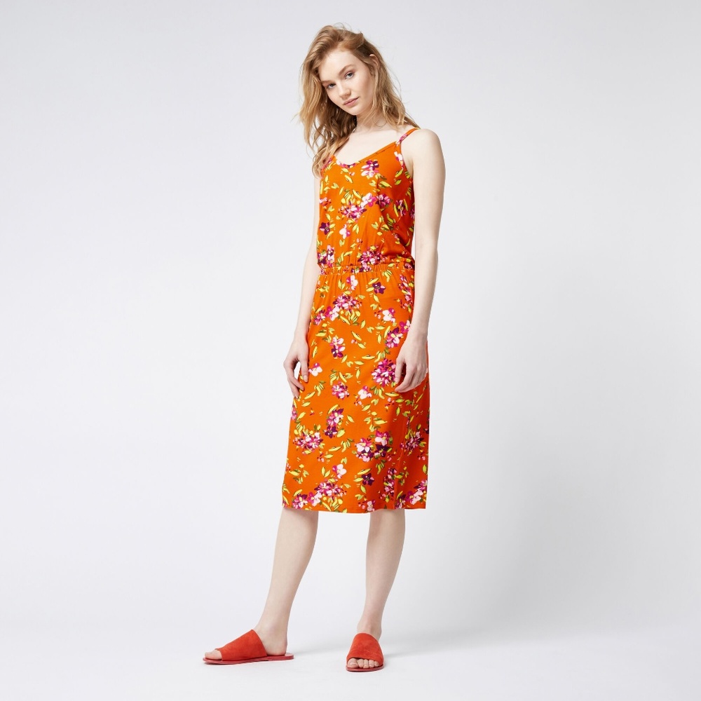 ASOS orange floral midi tank dress